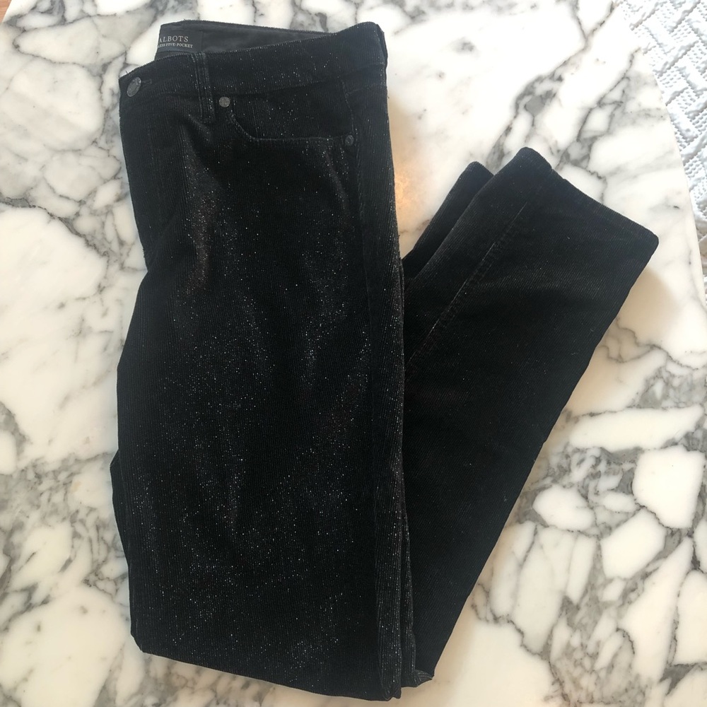 Talbots Black Shiny Corduroy Slim Ankle Pants